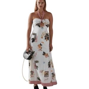 The Hallie Dress Valencia Print Halter Midi New With Tags Size Large Anthro